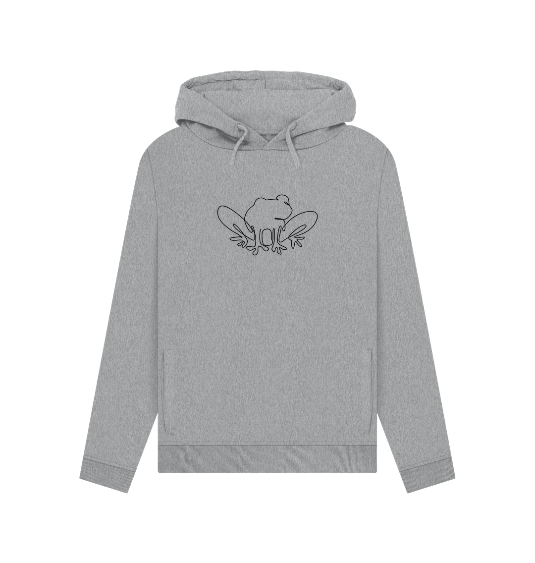Light Heather Women's Frog Organic Cotton Pullover Hoodie (Black)