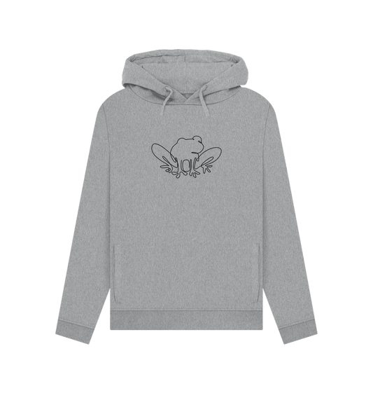 Light Heather Women's Frog Organic Cotton Pullover Hoodie (Black)
