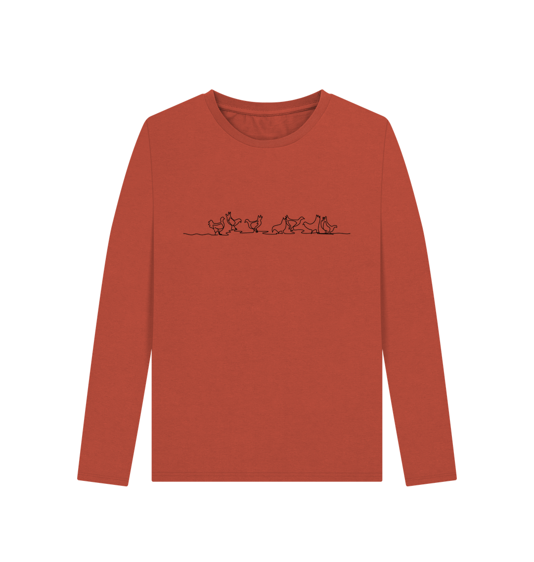 Rust Women's Chickens Organic Cotton Long Sleeve Tee (Black)