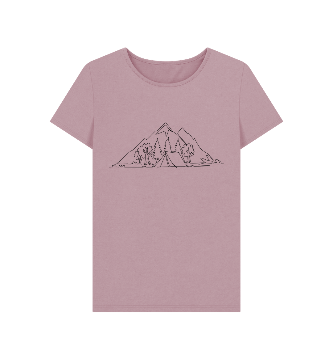 Mauve Women's Camping Organic Cotton Crewneck Tee (Black)