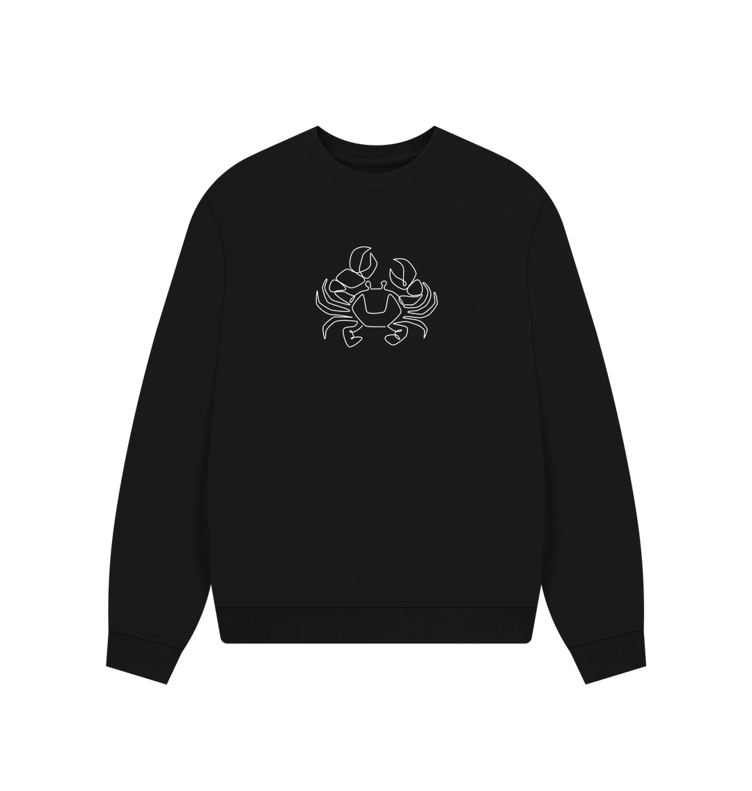 Black Women's Crab Organic Cotton Oversized Crewneck - White Design