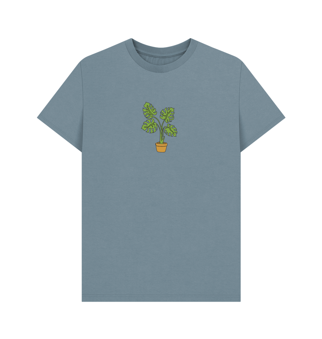 Stone Blue Men's Monstera Organic Cotton Basic Tee - Black Design