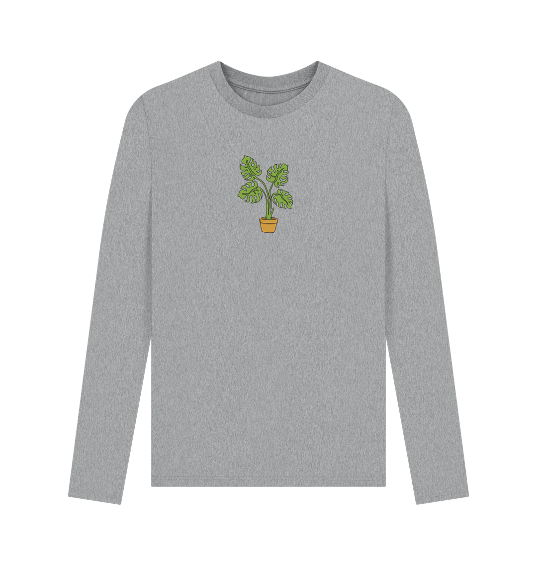 Athletic Grey Men's Monstera Organic Cotton Long Sleeve Tee - Black Design