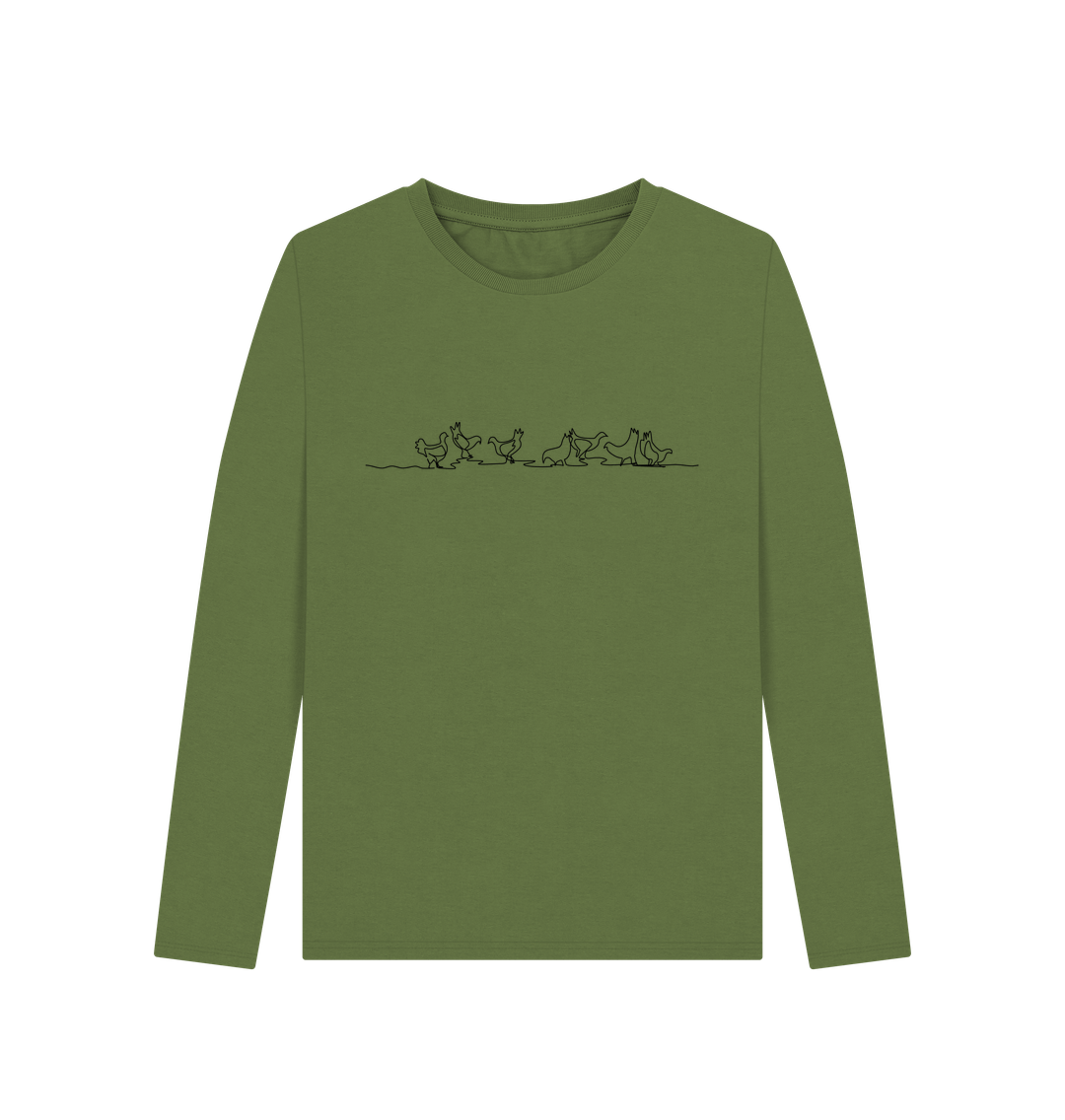 Khaki Women's Chickens Organic Cotton Long Sleeve T-Shirt (Black)