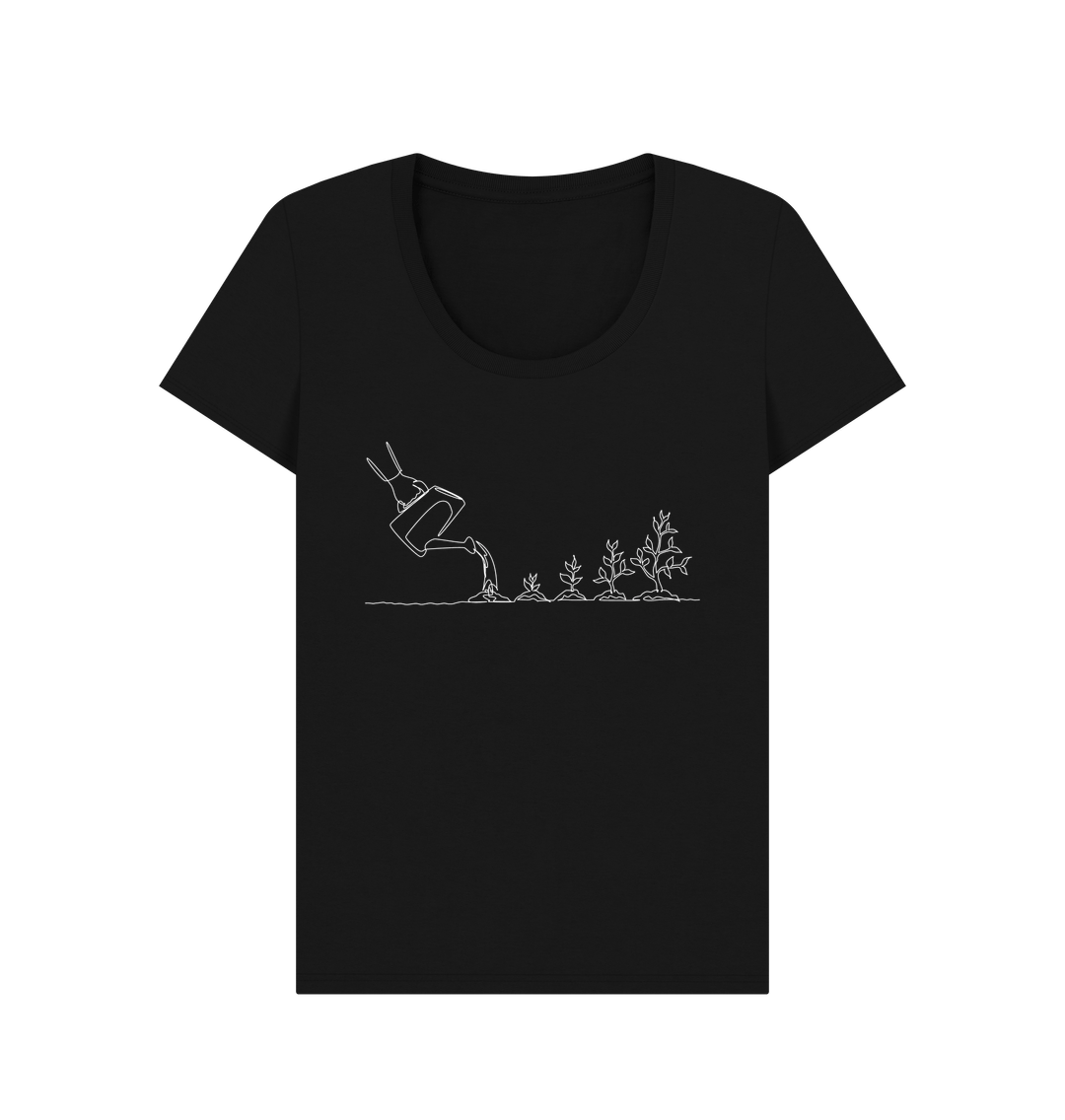 Black Women's Gardening Organic Cotton Scoop Neck Tee (White)