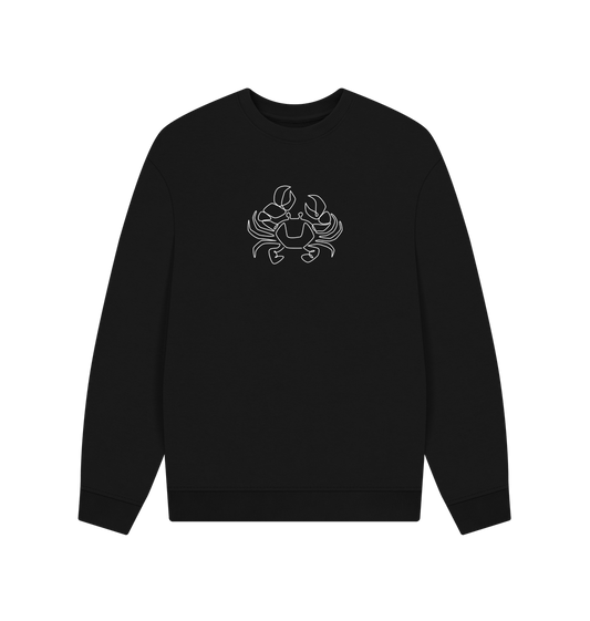 Black Men's Crab Organic Cotton Oversized Crewneck - White Design