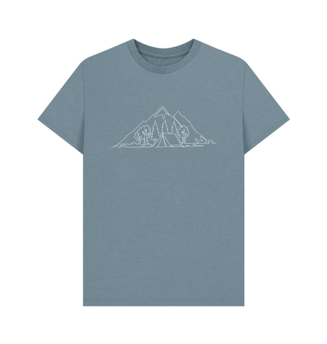 Stone Blue Men's Camping Organic Cotton Basic Short Sleeve Tee (White)