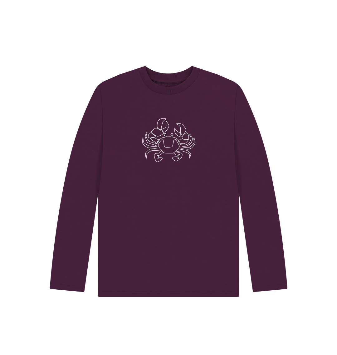 Purple Kid's Crab Organic Cotton Long Sleeve Tee (White)