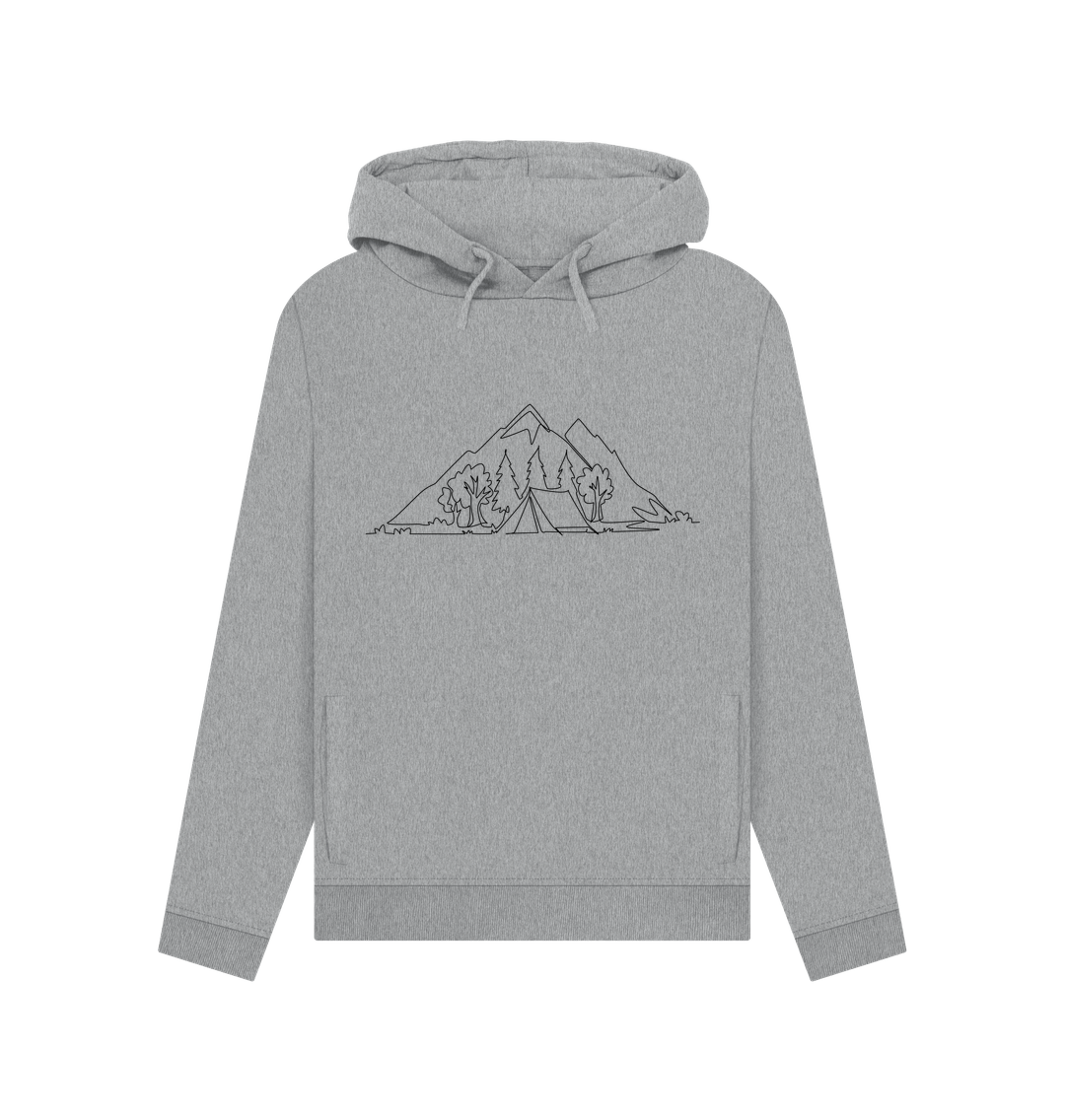 Light Heather Women's Camping Organic Cotton Pullover Hoodie (Black)