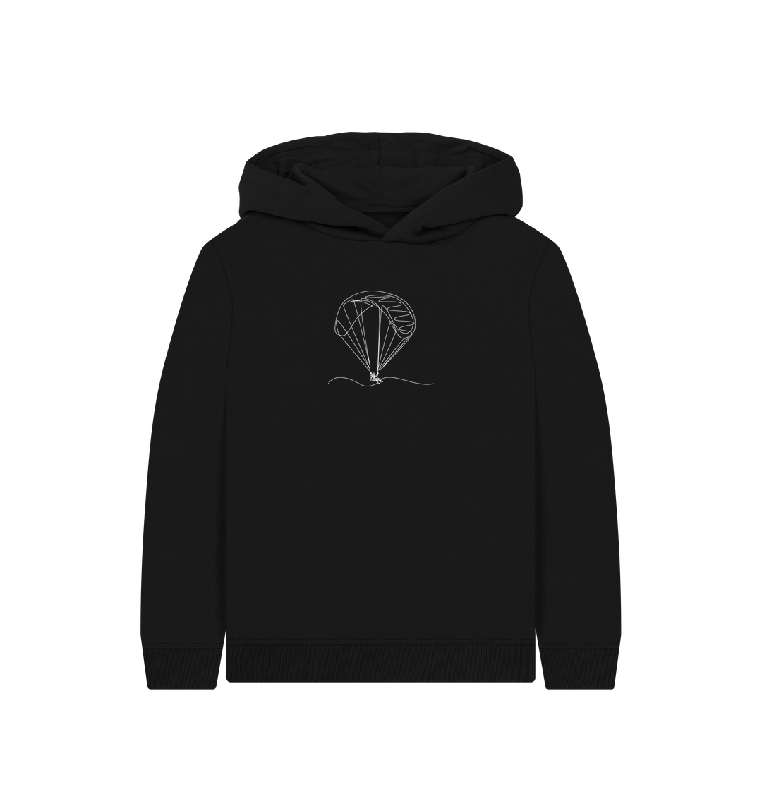 Black Kid's Parachute Organic Cotton Pullover Hoodie (White)