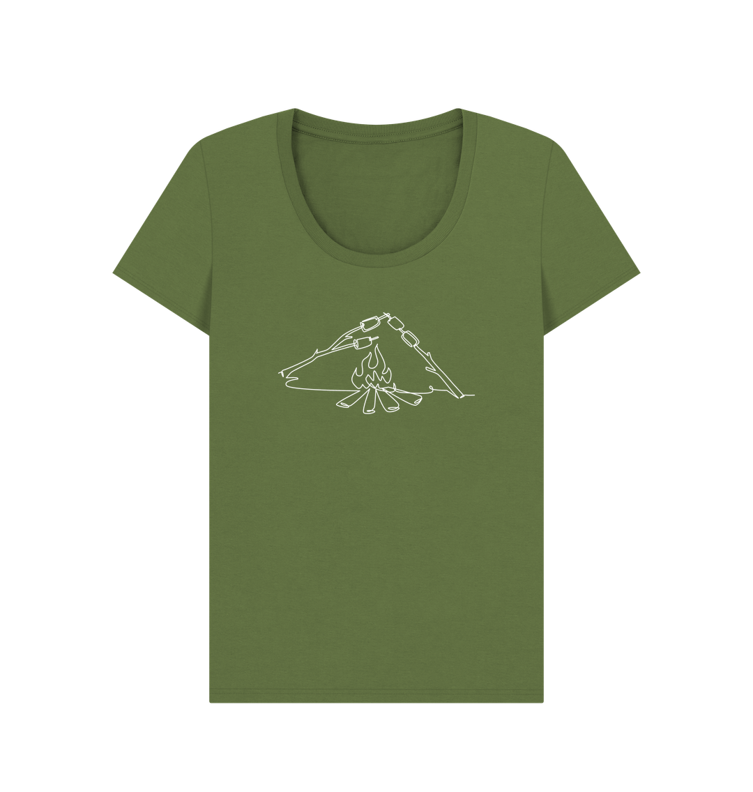 Khaki Women's S'mores Organic Cotton Scoop Neck Tee (White)