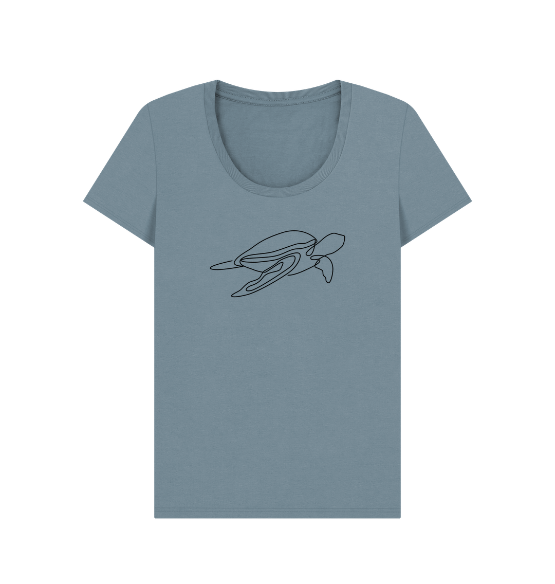 Stone Blue Women's Sea Turtle Organic Cotton Scoop Neck Tee (Black)