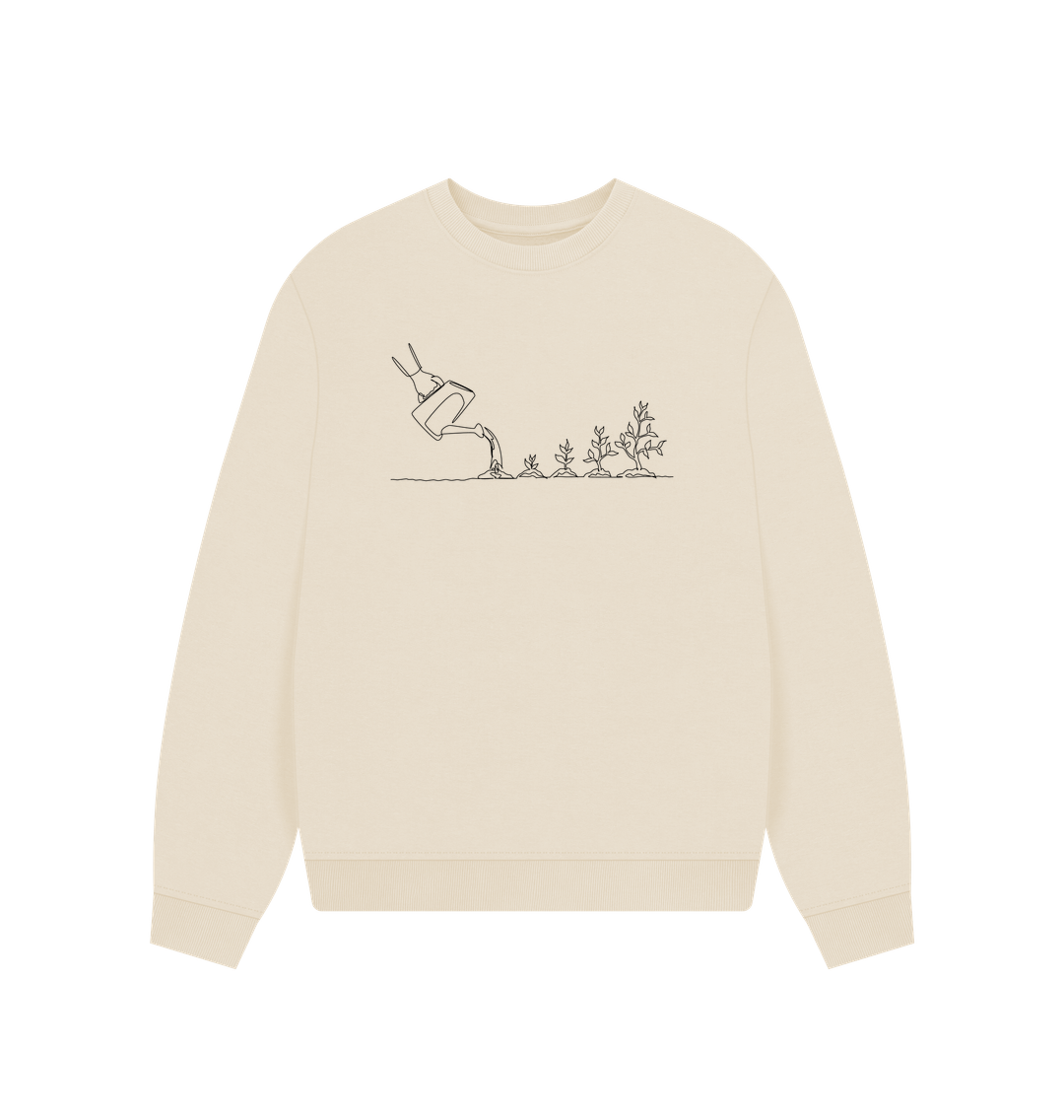 Oat Women's Gardening Organic Cotton Oversized Crewneck - Black Design
