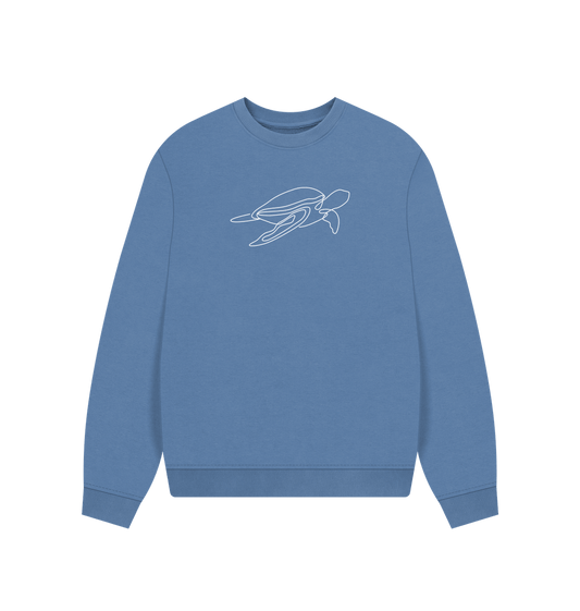 Solent Women's Sea Turtle Organic Cotton Oversized Crewneck - White Design