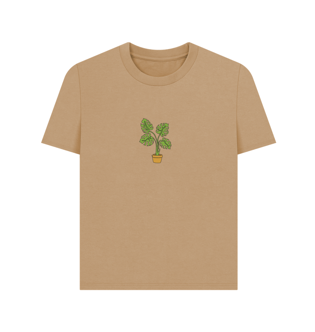 Sand Women's Monstera Organic Cotton Basic Tee - Black Design