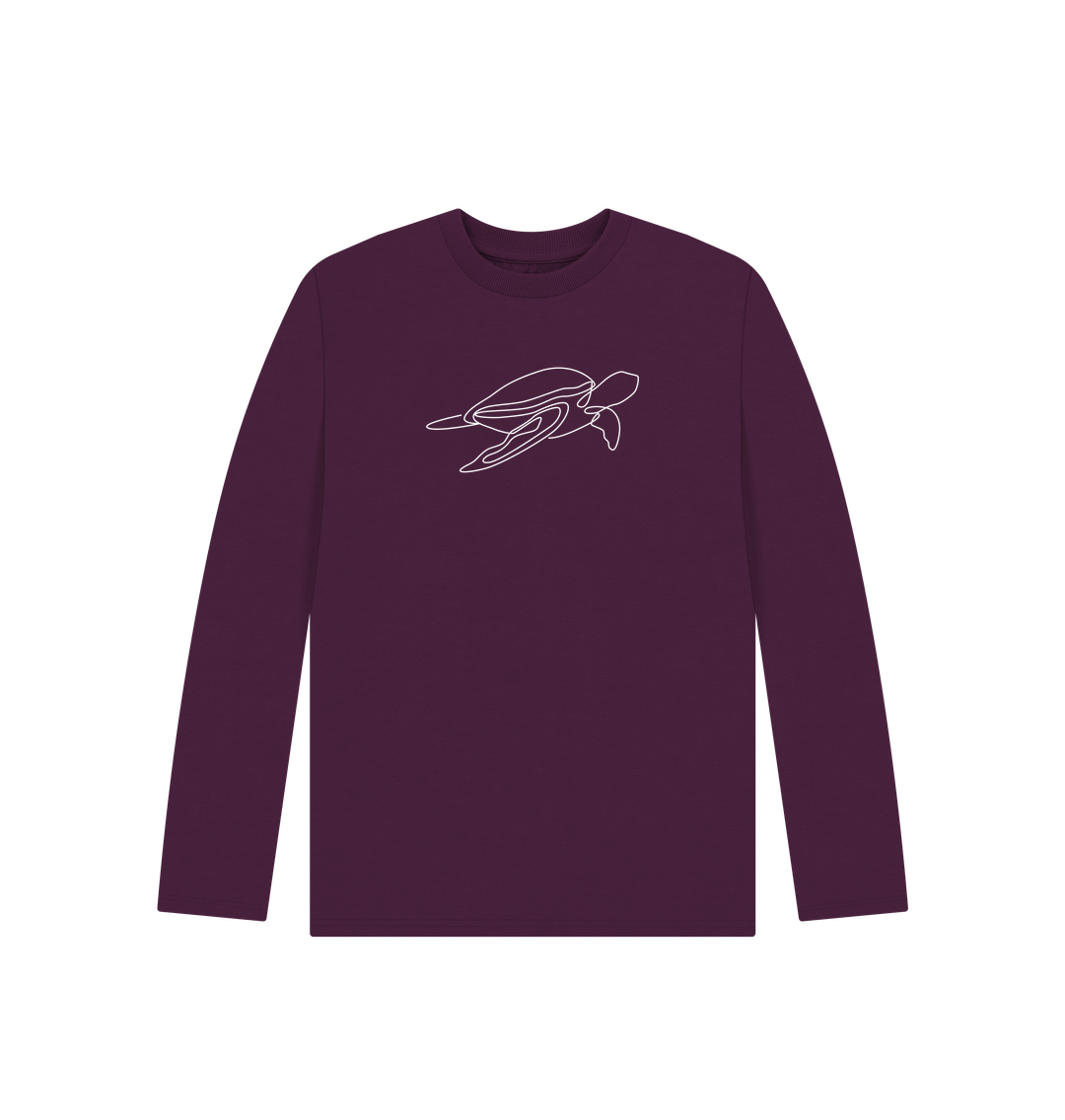 Purple Kid's Sea Turtle Organic Cotton Long Sleeve Tee (White)