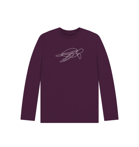 Purple Kid's Sea Turtle Organic Cotton Long Sleeve Tee (White)