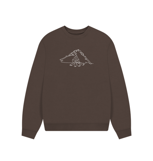 Chocolate Women's S'mores Organic Cotton Oversized Crewneck - White Design