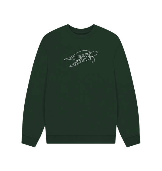 Evergreen Men's Sea Turtle Organic Cotton Oversized Crewneck - White Design