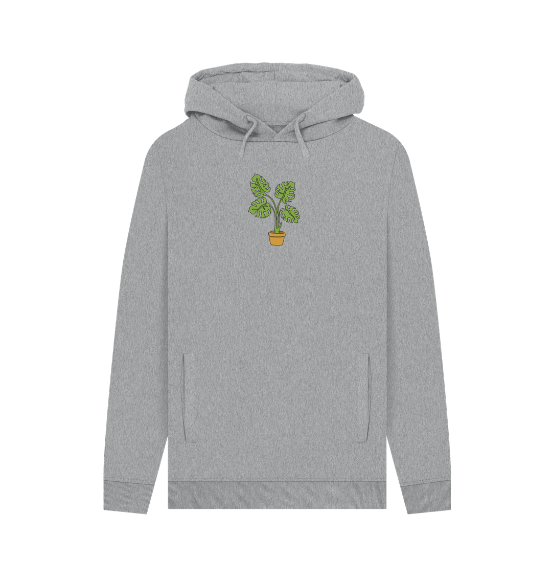 Light Heather Men's Monstera Organic Cotton Pullover Hoodie - Black Design