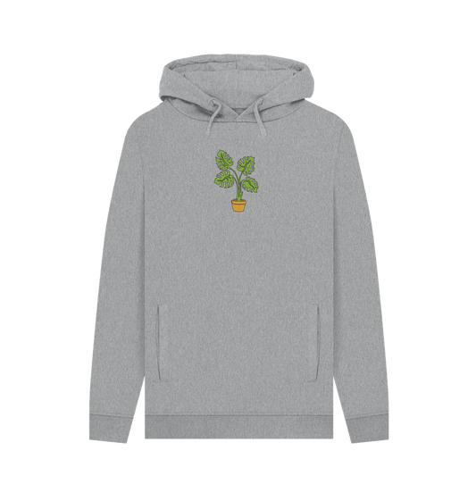 Light Heather Men's Monstera Organic Cotton Pullover Hoodie - Black Design