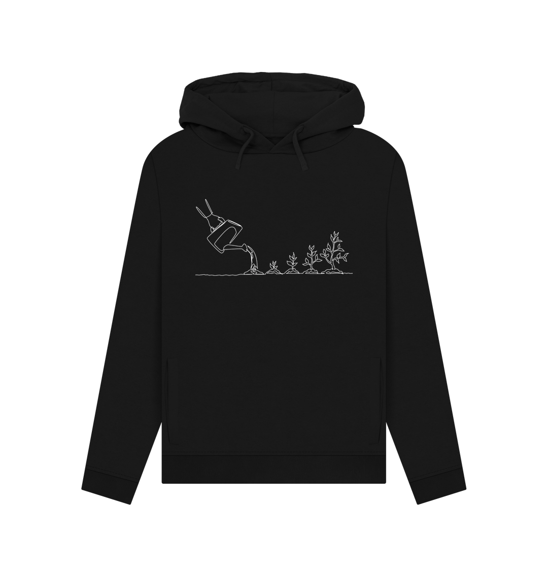 Black Women's Gardening Organic Cotton Pullover Hoodie (White)