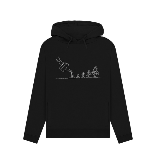 Black Women's Gardening Organic Cotton Pullover Hoodie (White)
