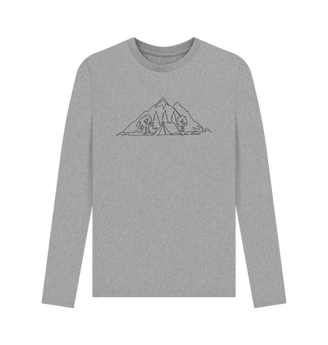 Athletic Grey Men's Camping Organic Cotton Long Sleeve Tee - Black Design