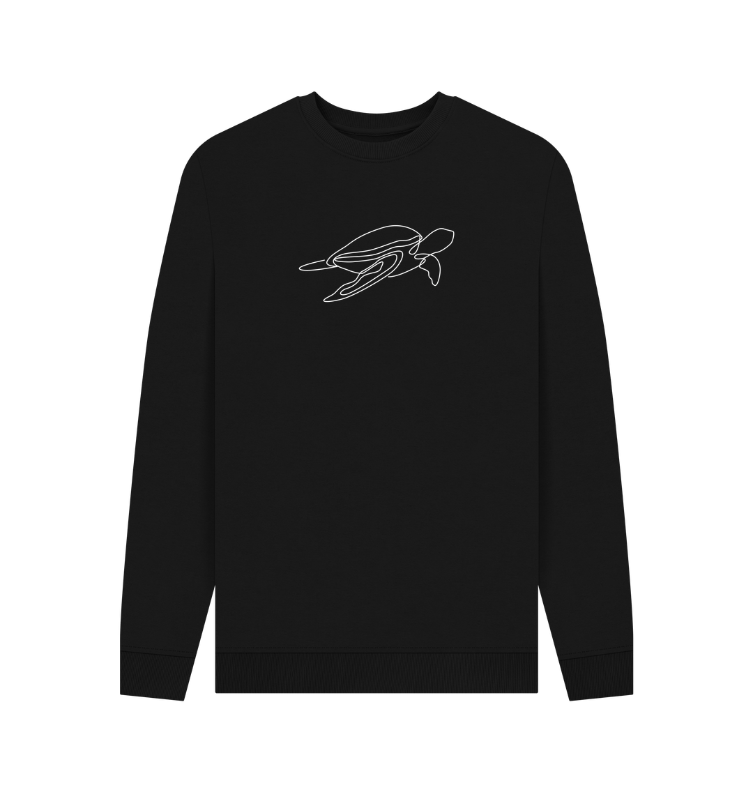 Black Men's Sea Turtle Organic Cotton Crewneck Sweater (White)