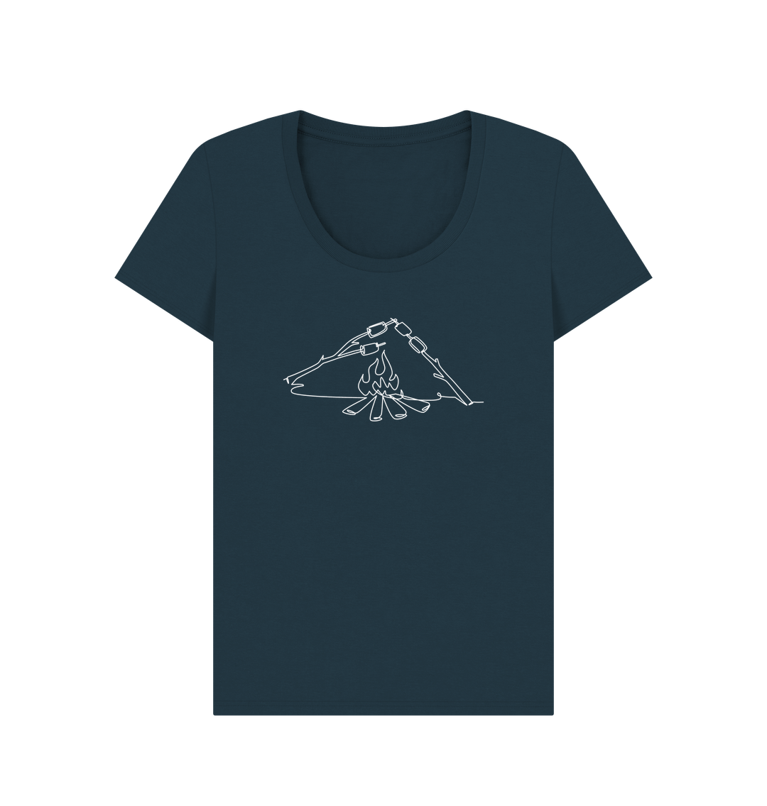 Denim Blue Women's S'mores Organic Cotton Scoop Neck Tee (White)