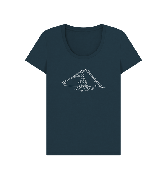 Denim Blue Women's S'mores Organic Cotton Scoop Neck Tee (White)