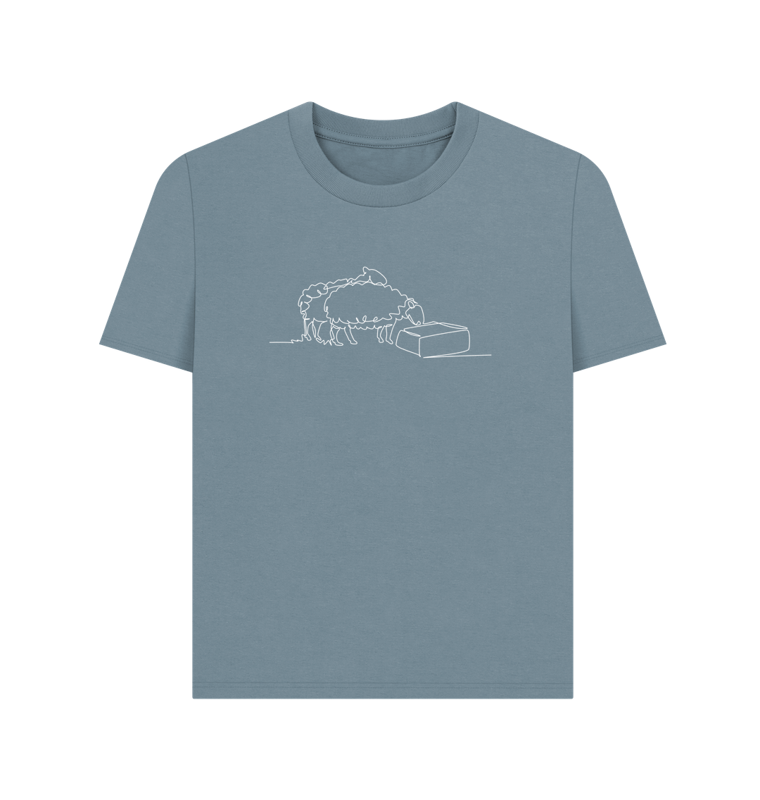Stone Blue Women's Sheep Organic Cotton Basic Tee (White)