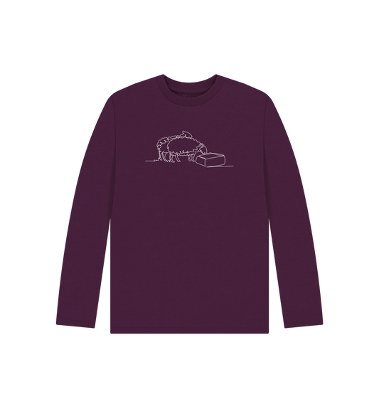 Purple Kid's Sheep Organic Cotton Long Sleeve Tee (White)