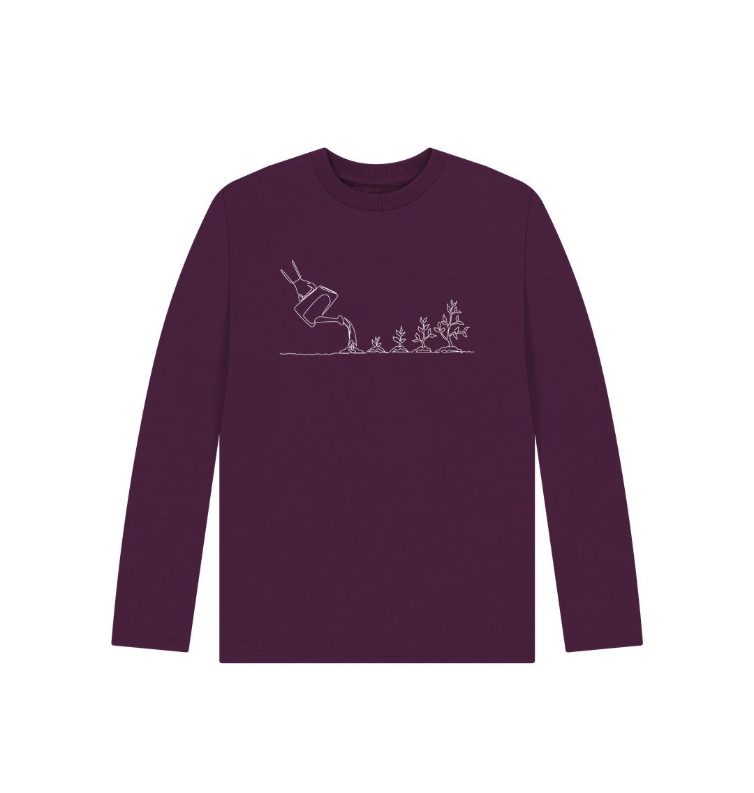 Purple Kid's Gardening Organic Cotton Long Sleeve Tee (White)