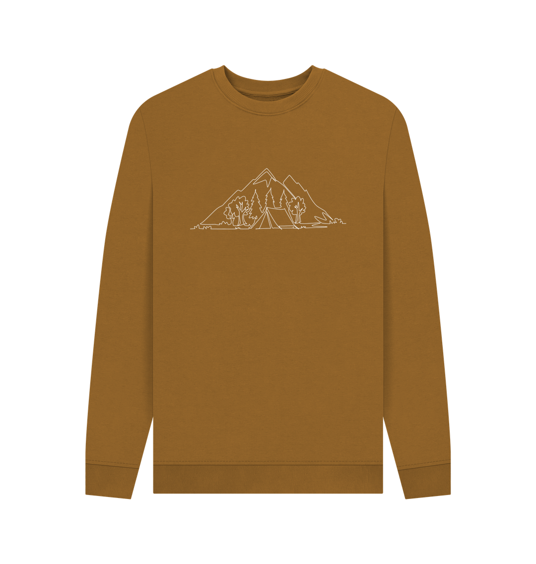 Brown Men's Camping Organic Cotton Crewneck Sweater (White)