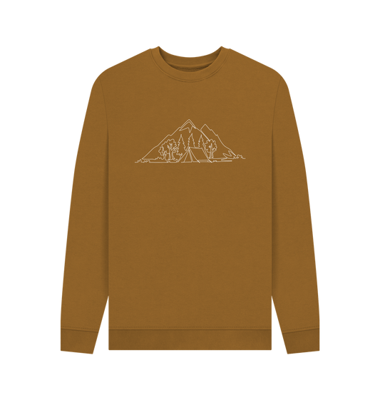 Brown Men's Camping Organic Cotton Crewneck Sweater (White)
