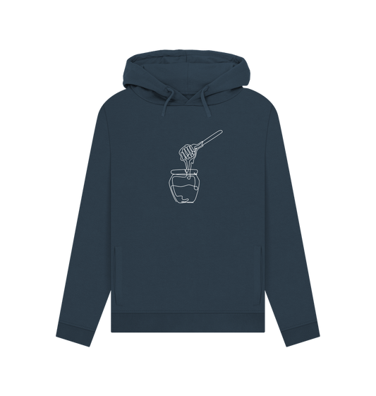 Navy Blue Women's Honey Organic Cotton Pullover Hoodie (White)