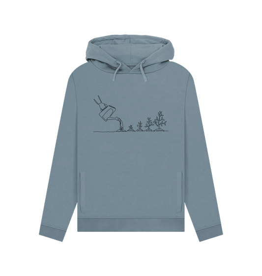 Stone Blue Women's Gardening Organic Cotton Pullover Hoodie (Black)