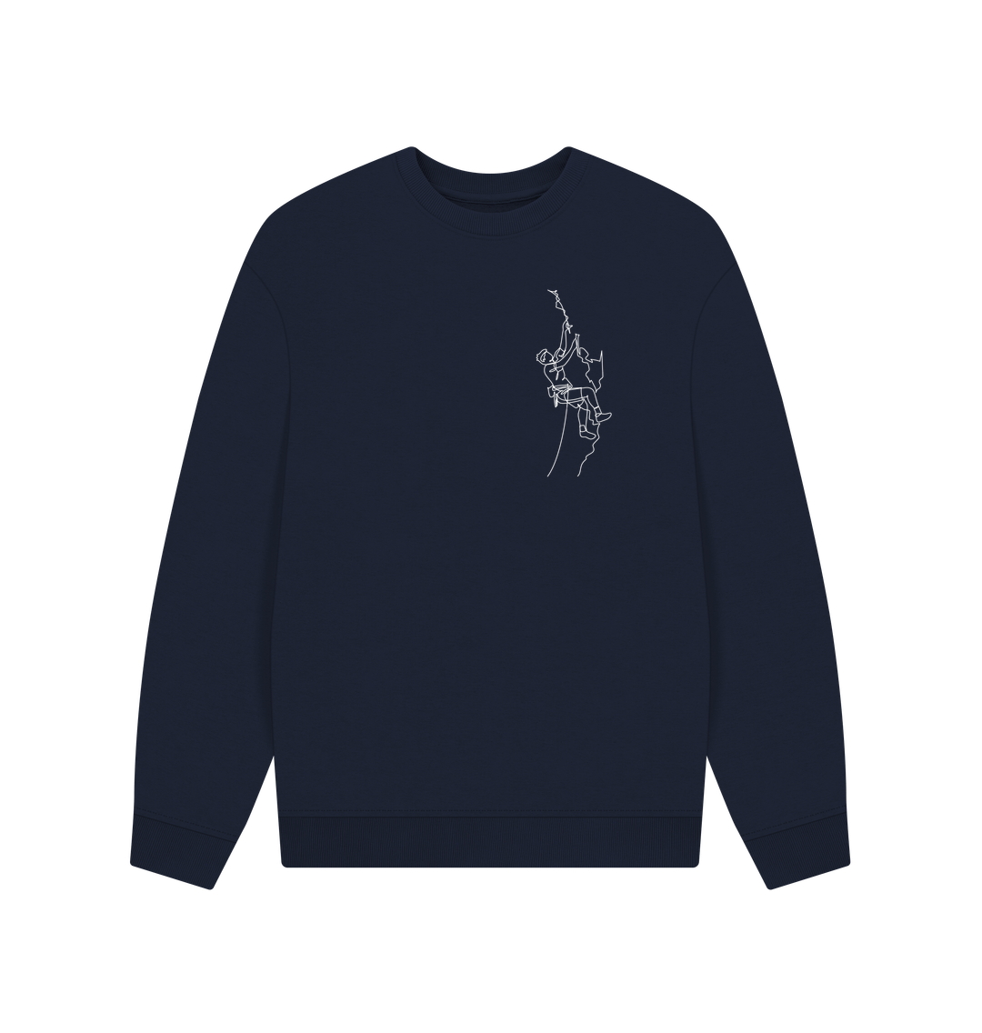 Navy Blue Men's Climber Organic Cotton Oversized Crewneck - White Design