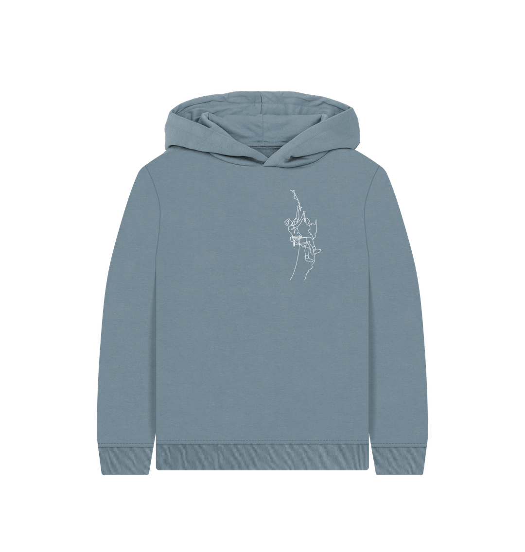 Stone Blue Kid's Climber Organic Cotton Pullover Hoodie (White)