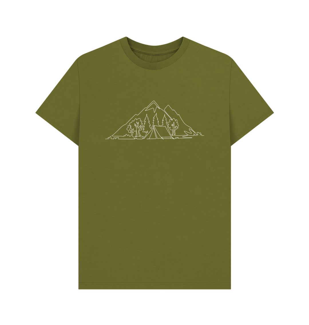 Moss Green Men's Camping Organic Cotton Basic Short Sleeve Tee (White)