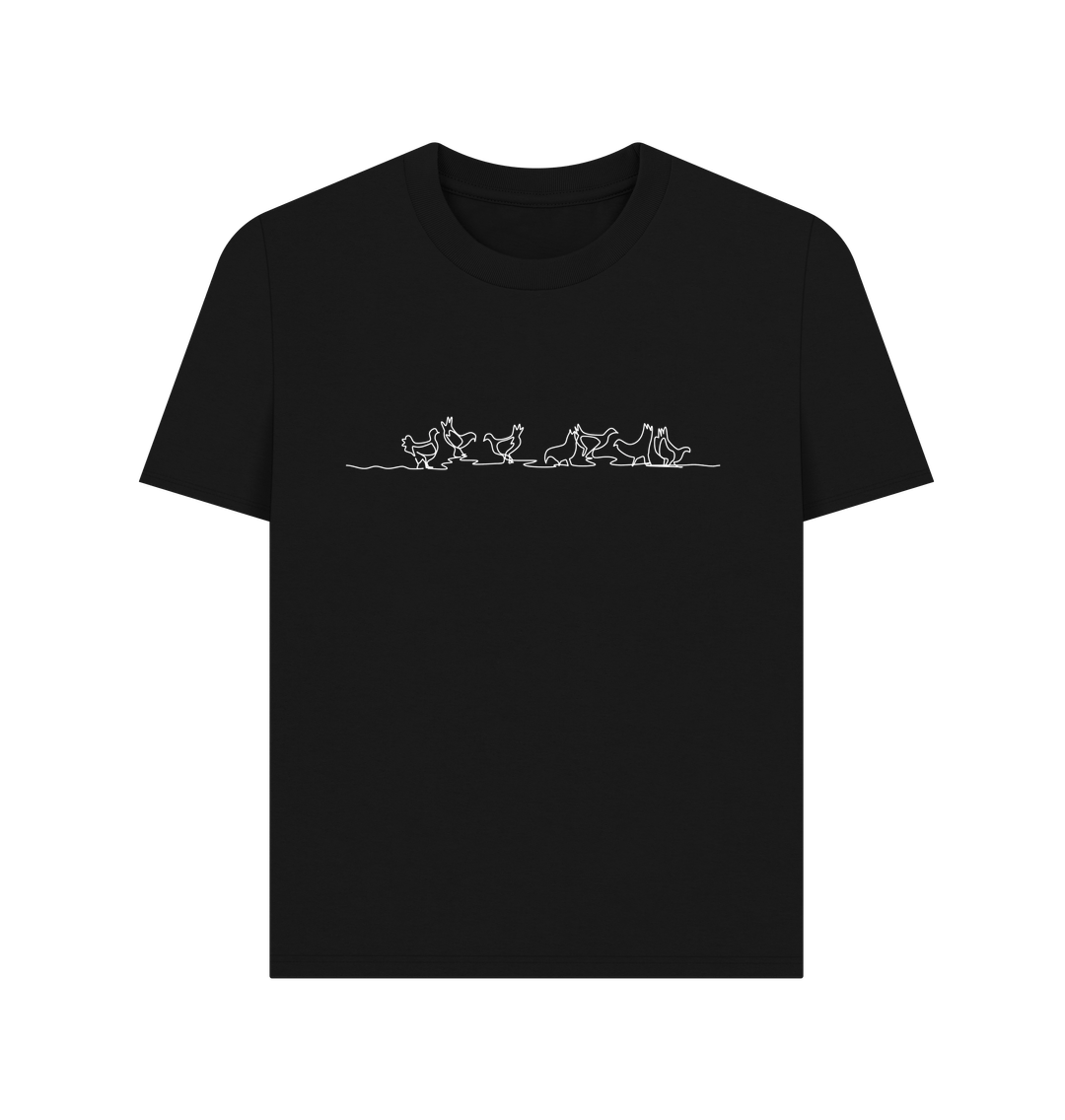 Black Women's Chickens Organic Cotton Basic Tee (White)