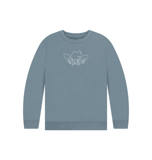 Stone Blue Kid's Frog Organic Cotton Crewneck Sweater (White)