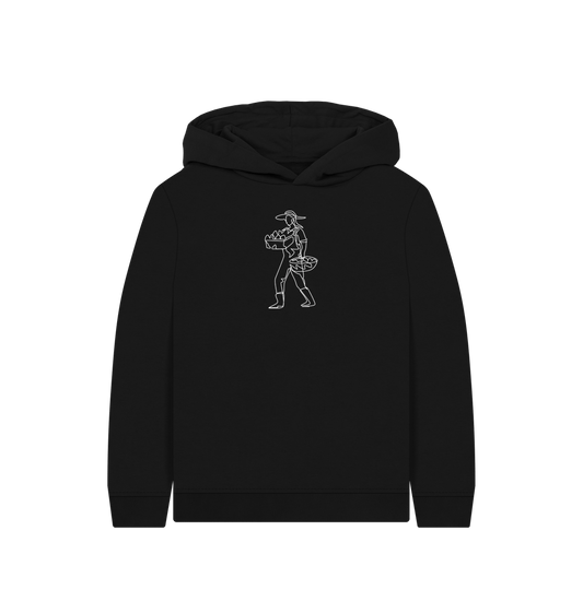 Black Kid's Harvest Organic Cotton Pullover Hoodie (White)