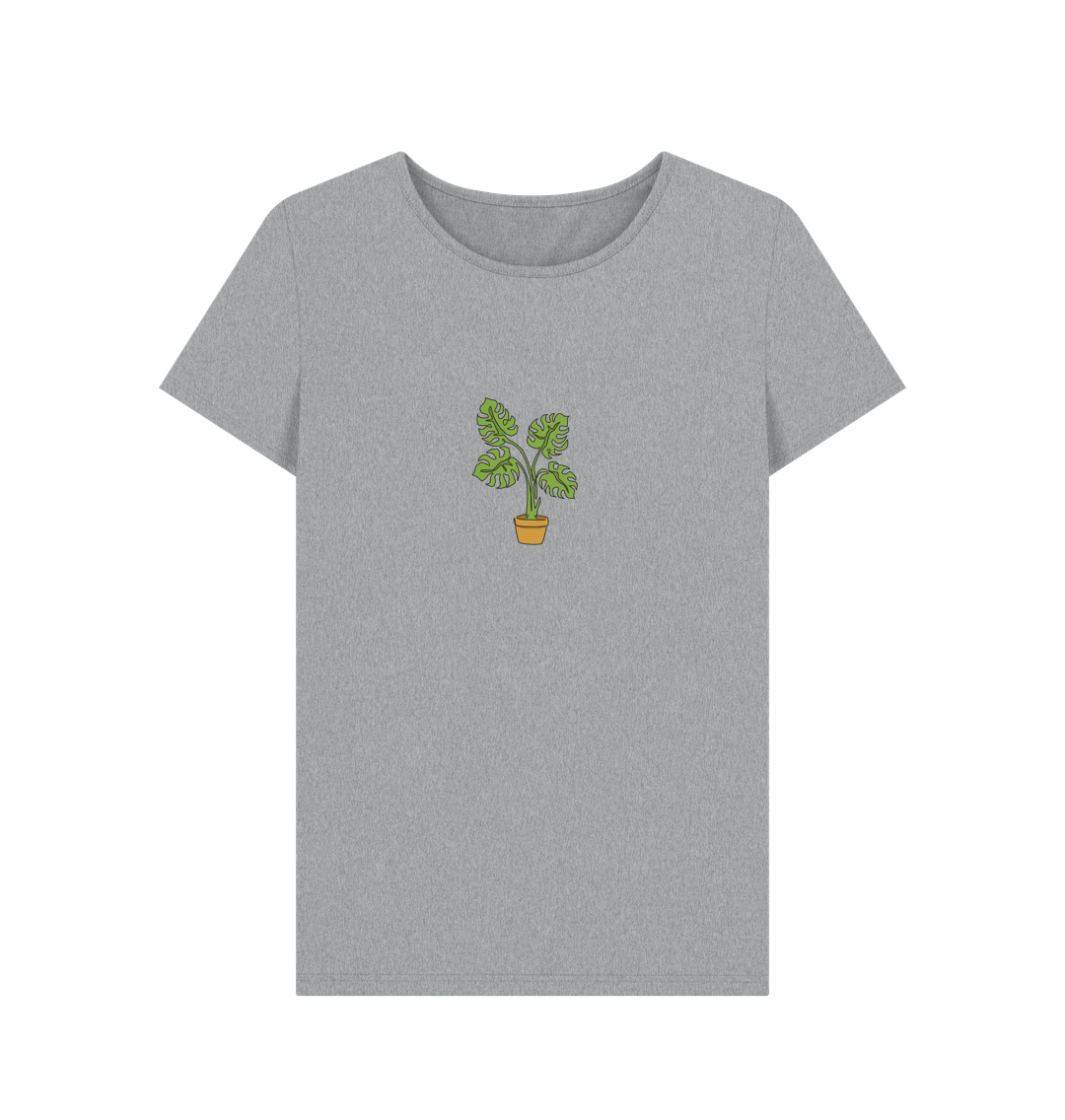 Athletic Grey Women's Monstera Organic Cotton Crewneck Tee - Black Design