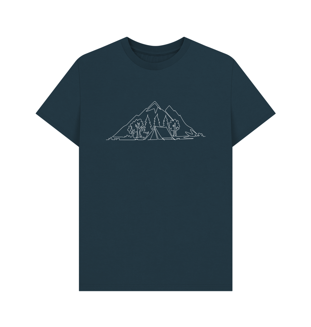 Denim Blue Men's Camping Organic Cotton Basic Short Sleeve Tee (White)