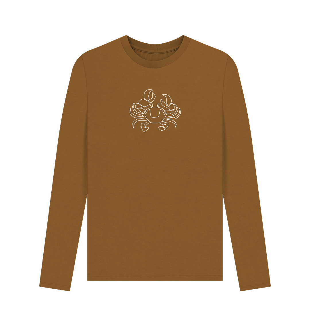 Brown Men's Crab Organic Cotton Long Sleeve Tee - White Design
