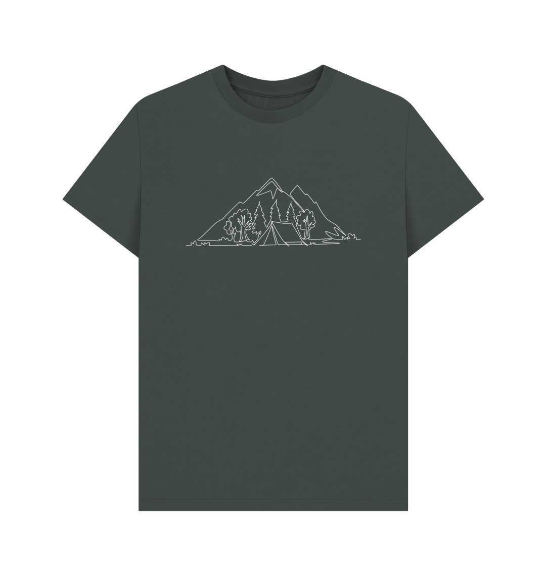 Dark Grey Men's Camping Organic Cotton Basic Short Sleeve Tee (White)