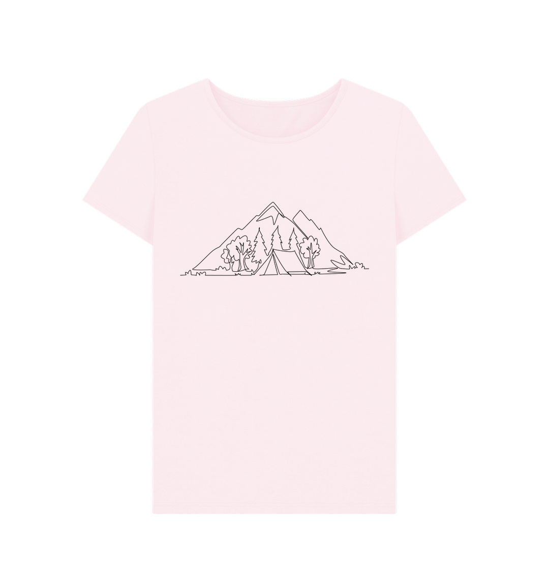 Pink Women's Camping Organic Cotton Crewneck Tee (Black)