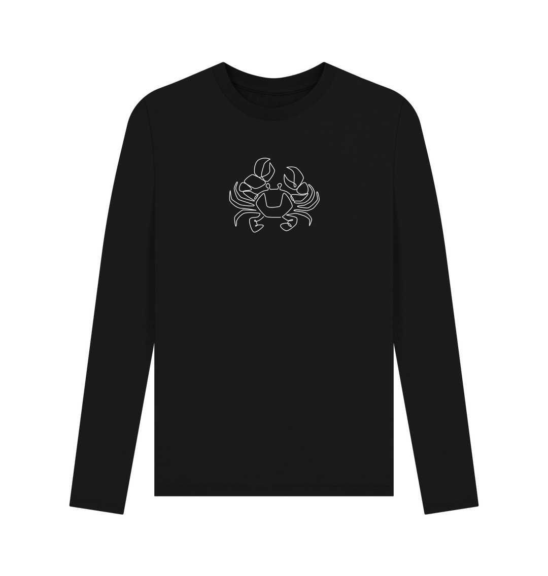 Black Men's Crab Organic Cotton Long Sleeve Tee - White Design